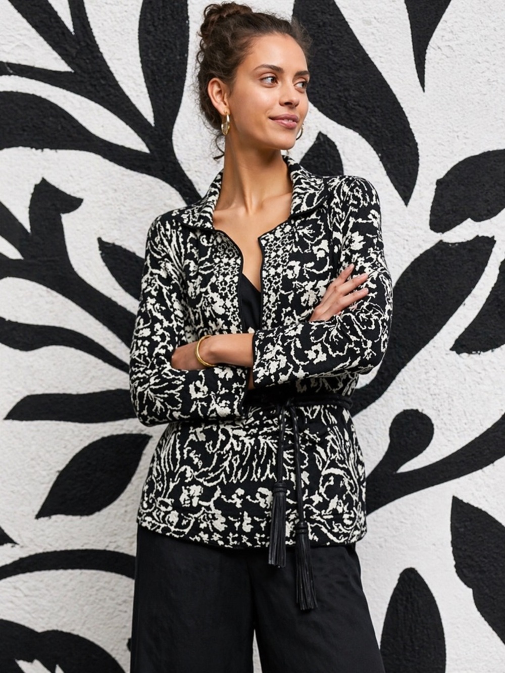 🌻RARE🌻Anthropologie Ett:twa Intarsia Reversible Black and White Knit Jacket XS.